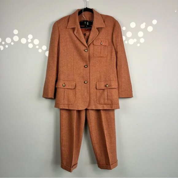 LIzSport Vintage Tweed Pantsuit Rust Herringbone Blazer Pants Set Size 6 - Picture 1 of 15